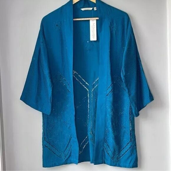 NWT Soft Surroundings Blue Nightingale Topper Open Front Eyelet Cardigan - Picture 3 of 9